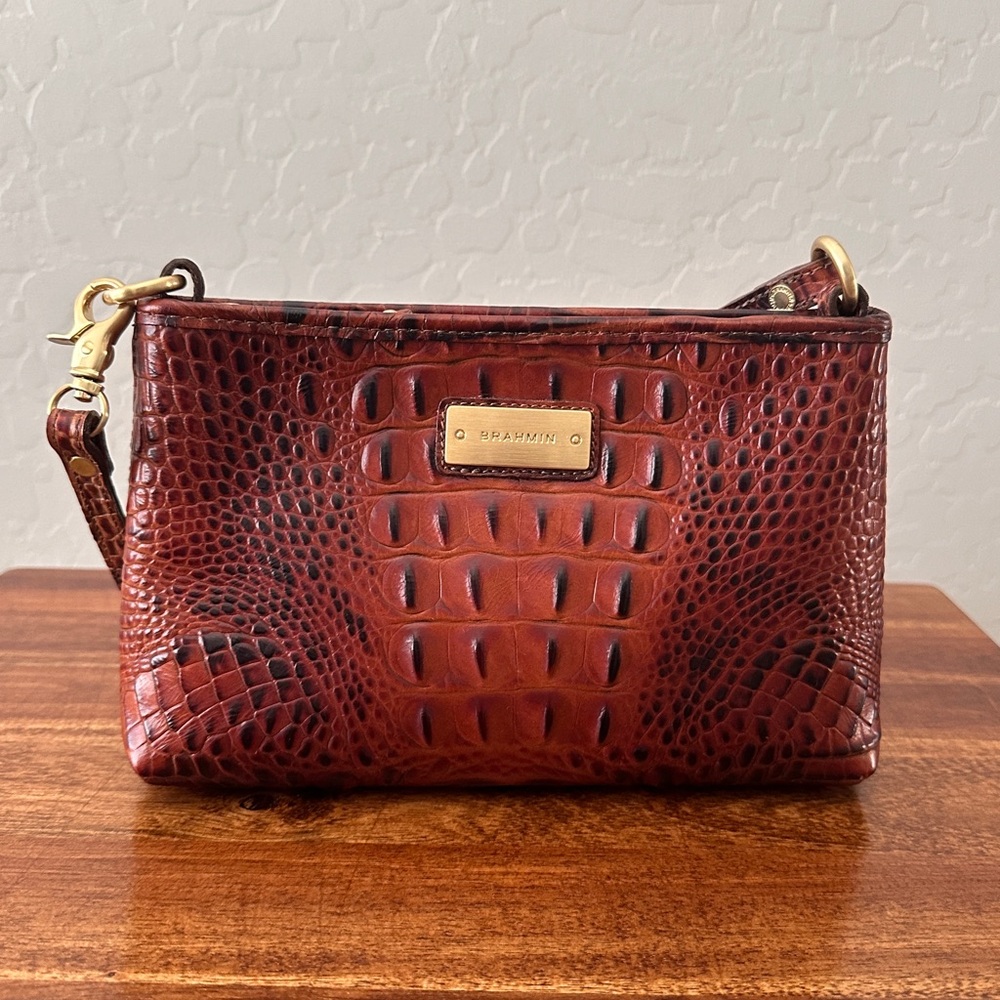 Brahmin Lorelei Pecan Melbourne Crocodile Embossed Shoulder Bag